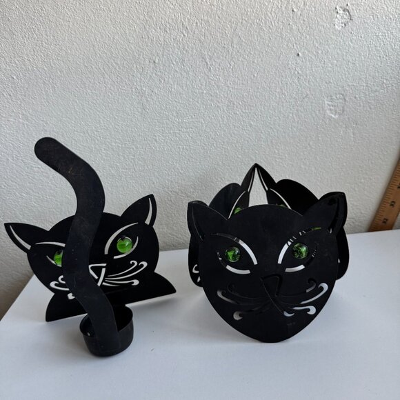 Black Cat Metal Candle Holder & Napkin Holder Set Gothic Decor - Picture 3 of 8